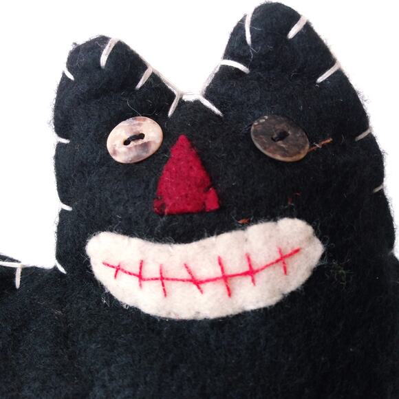 Stuffed Halloween Cat with Jack-O-Lantern Primitive Folk Art Decor Spooky Boho - Picture 6 of 8